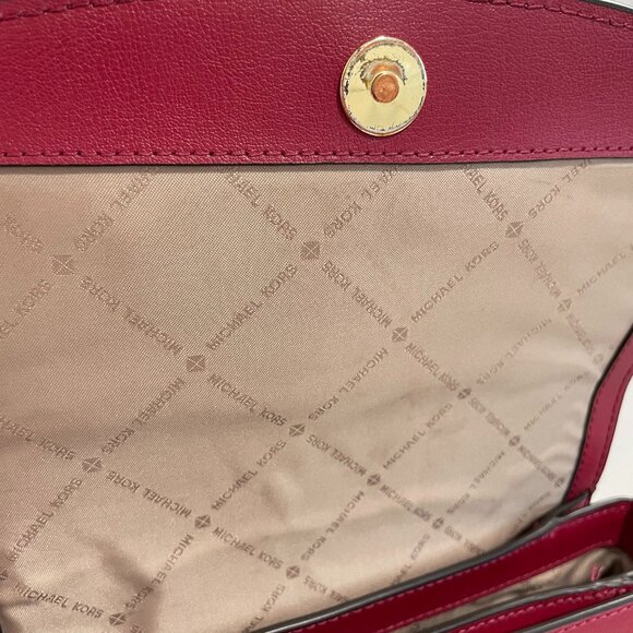 Michael Kors Ellis Medium Flap Messenger Shoulder Leather Bag Maroon - Picture 14 of 15